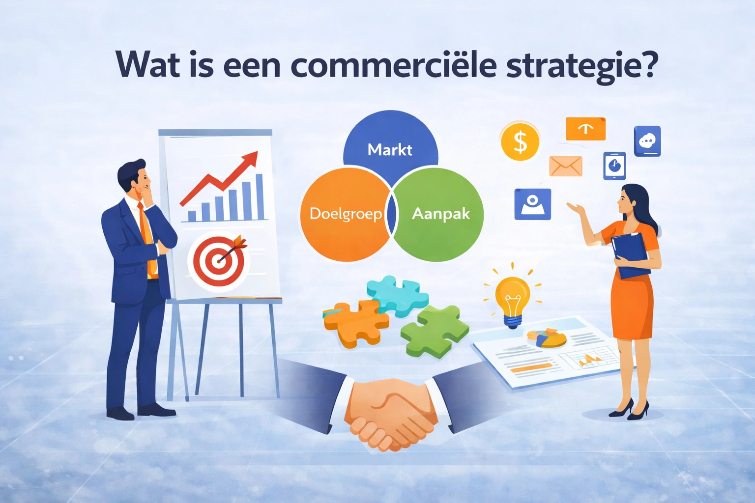 Deze afbeelding stelt de vraag: wat is een commerciële strategie en hoe stel ik die op