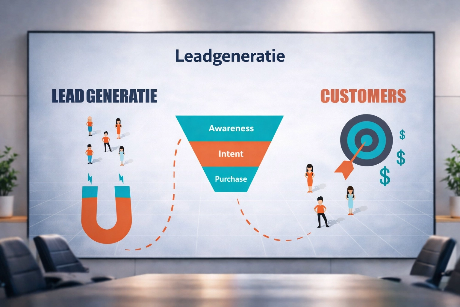 Een afbeelding die illustreert wat leadgeneratie is en hoe je meer leads genereert
